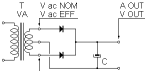 Not stabilized DC power supply with a full-wave rectifier