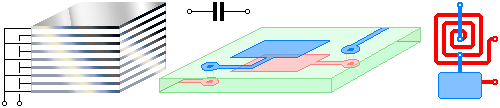 Capacitors stratified or on PCB