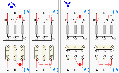 Capacitor connection to the clamps of the motor